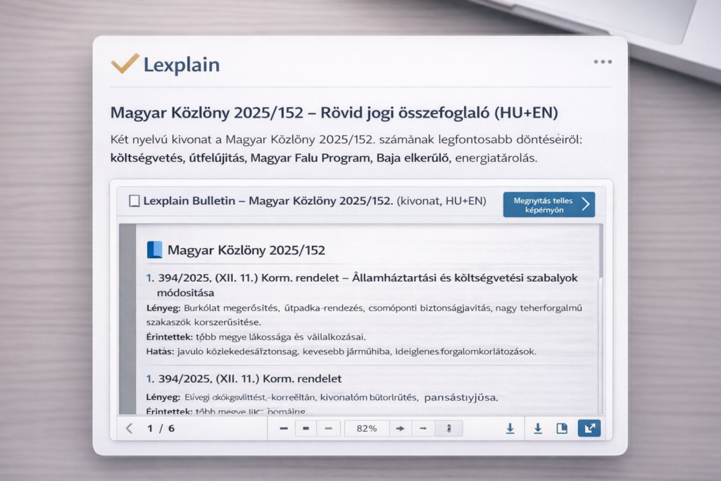 Lexplain Bulletin – Magyar Közlöny 2025/152. | Közérthető jogi összefoglaló (HU+EN)