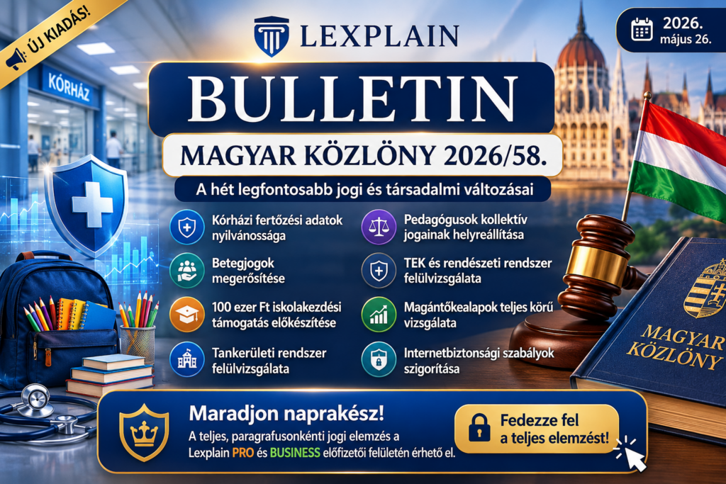 Lexplain Bulletin – Magyar Közlöny 2026/58. | Egészségügyi reformok, pedagógusjogok, TEK-vizsgálat